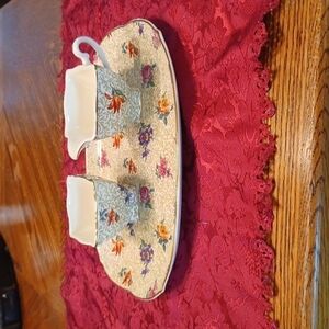 ANTIQUE ERPHILA BAVARIA CHEERY  CHINTZ CHINA SUGAR BOWL CREAMER AND PLATTER.